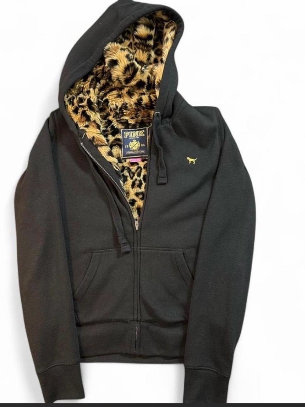 RARE PINK Leopard Lined Black Zip Hoodie